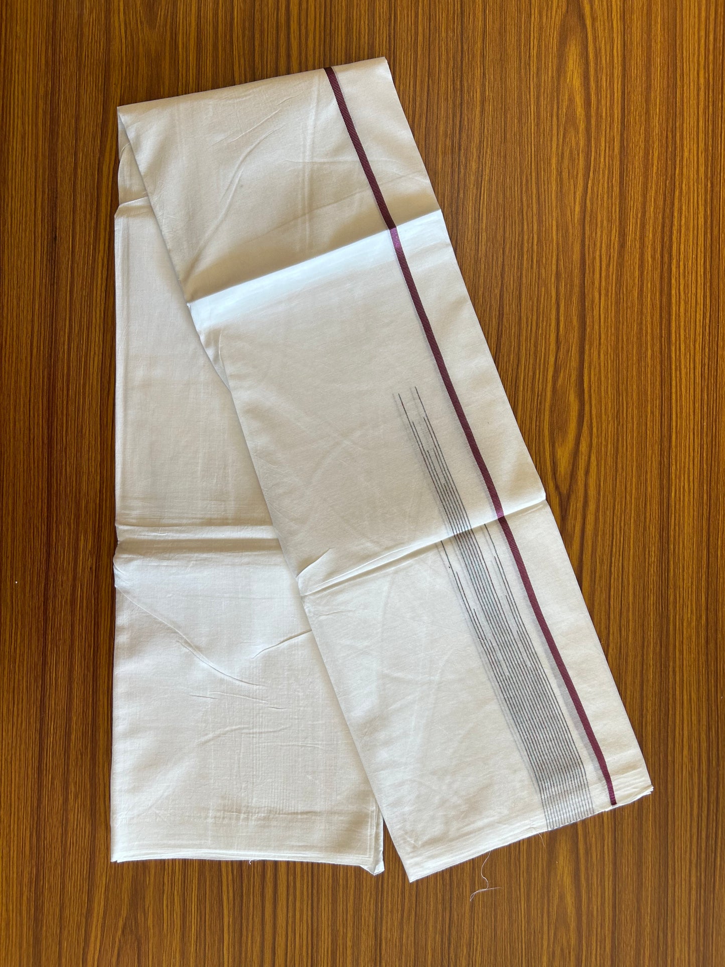 20% DISCOUNT!! KaithariKada Balaramapuram 100% Cotton PURE WHITE Double Mundu/Dhoti - 100x80 - 1.25 inch Rose Pink Kasavu & Turquoise Green striped Chutty kara -15KK5109THI