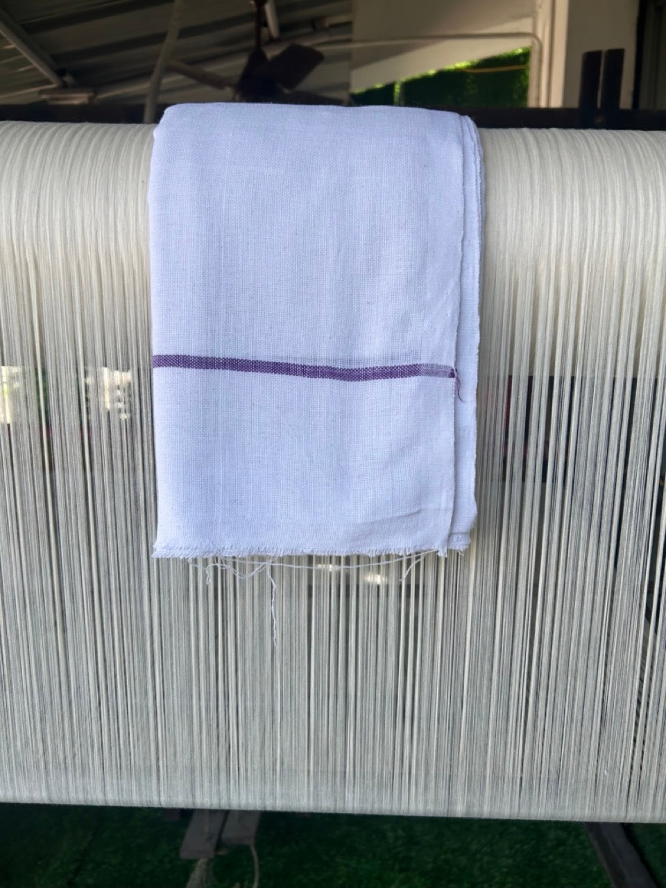 Kaitharikada - HANDLOOM Pure Cotton Kerala Towel - Thorthu - White Body & Indigo violet kara - 3KK480KAL