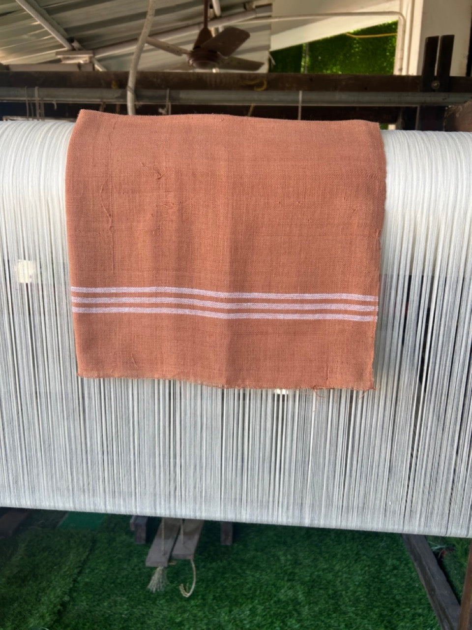 Kaitharikada - HANDLOOM Pure Cotton Kerala Towel - Thorthu - Kaavi Body & White stripes kara - 5KK480KAL