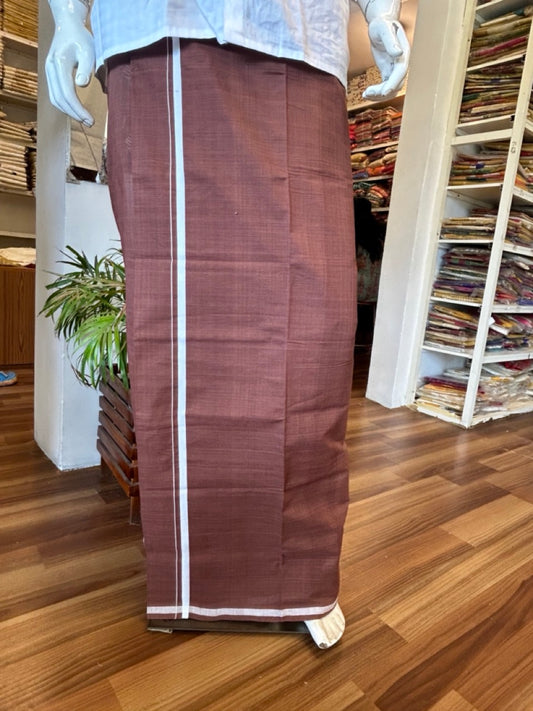 KaithariKada 100% Pure Cotton - HANDLOOM Single Mundu/Dhoti  Brown COLOUR BODY & White  0.75 inch Kara- 14K474VIN