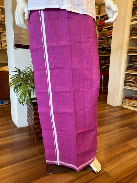 KaithariKada 100% Pure Cotton - HANDLOOM Single Mundu/Dhoti Light Purple COLOUR BODY & White 0.75 inch Kara- 9KK474VIN