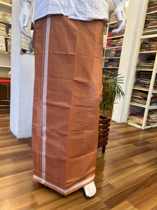 KaithariKada 100% Pure Cotton - HANDLOOM Single Mundu/Dhoti  KAVI Brown COLOUR BODY & White Shaded 3.cm Kara- 5KK445VAS