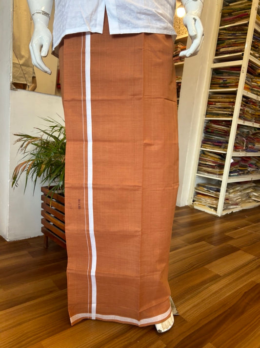 KaithariKada 100% Pure Cotton - HANDLOOM Single Mundu/Dhoti  KAVI Brown COLOUR BODY & White 2.5cm Kara- 6KK445VAS