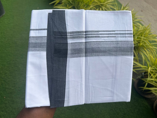 25% DISCOUNT!!! KaithariKada Balaramapuram 100% Cotton Double PURE white Mundu/Dhoti - 80X80 - 1.75 Inch Black & white shades Chutty kara - 12KK5108GAN