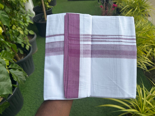 25% DISCOUNT!!! KaithariKada Balaramapuram 100% Cotton Double PURE white Mundu/Dhoti - 80X80 - 1.25 Inch Purple & White shades Chutty kara - 16KK5108GAN