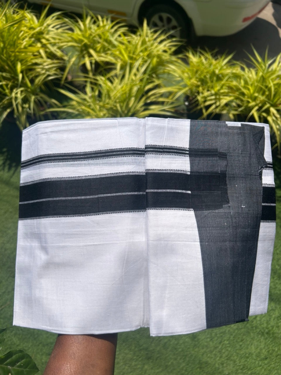 20% DISCOUNT! KaithariKada Balaramapuram 100% Cotton Double PURE white Mundu/Dhoti - 100x80 - 3 Inch Black Design Kara - 34KK5112PMC