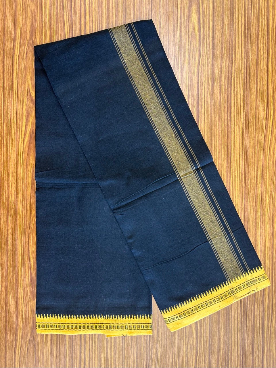 27% Discount!!! Kaitharikada Pure Cotton - Single Kaily / Lungi - 2 inch Yellow Striped kara with Black colour body Kuppadam Border - 1KK8002AST