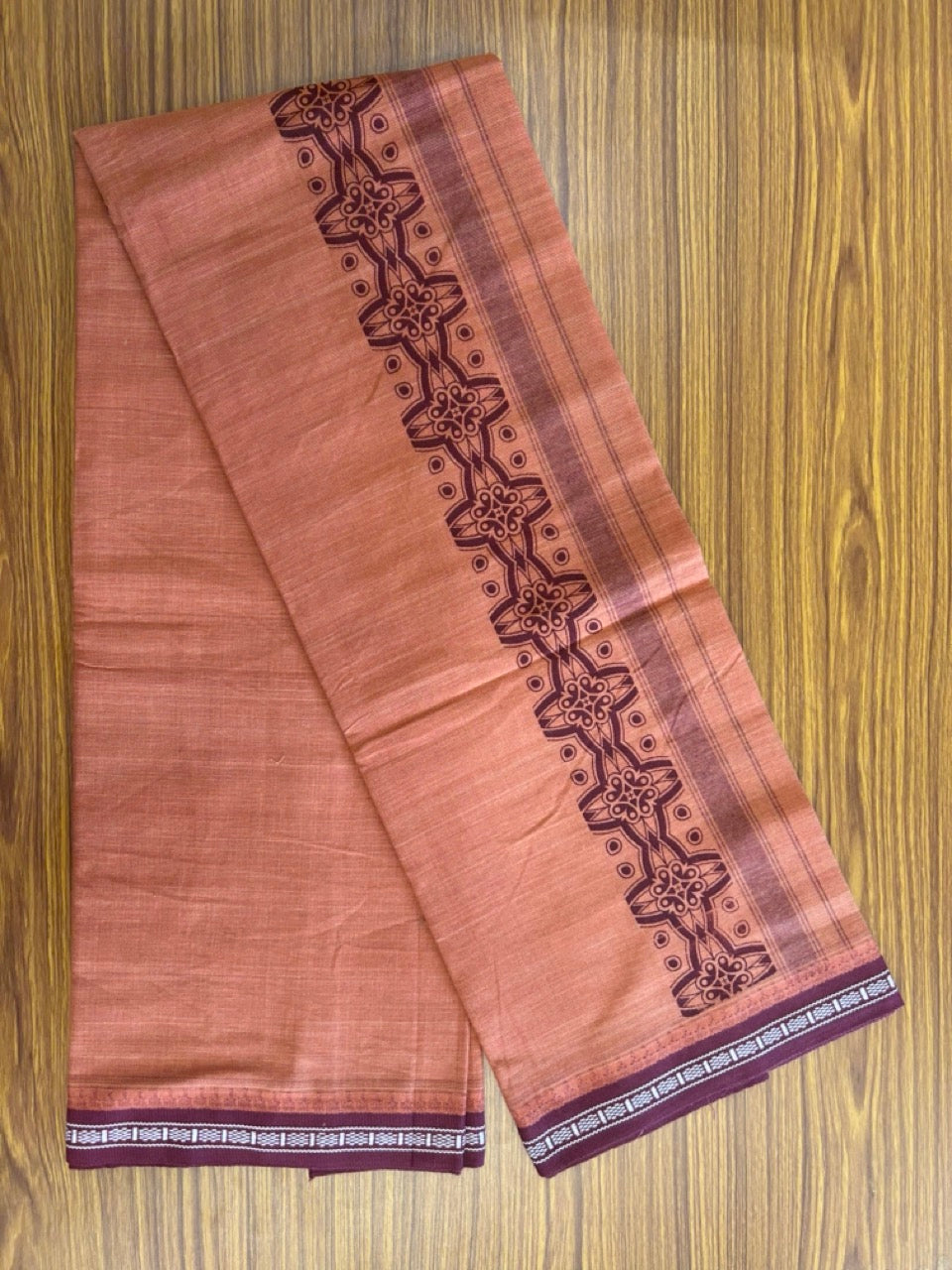 12% Discount!!! Kaitharikada Pure Cotton - Single Kaily / Lungi - 4 inch Maroon printed kuppadam kara with Kavi colour body - 14KK8013AS