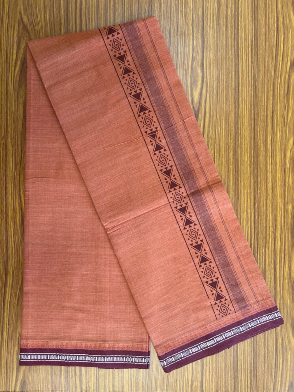 12% Discount!!! Kaitharikada Pure Cotton - Single Kaily / Lungi - 3.25 inch Maroon printed kuppadam kara with Kavi colour body - 15KK8013AS