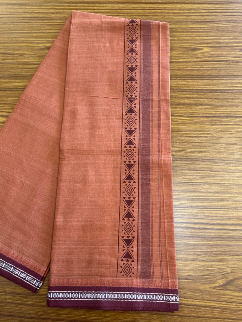 12% Discount!!! Kaitharikada Pure Cotton - Single Kaily / Lungi - 3.25 inch Maroon printed kuppadam kara with Kavi colour body - 15KK8013AS