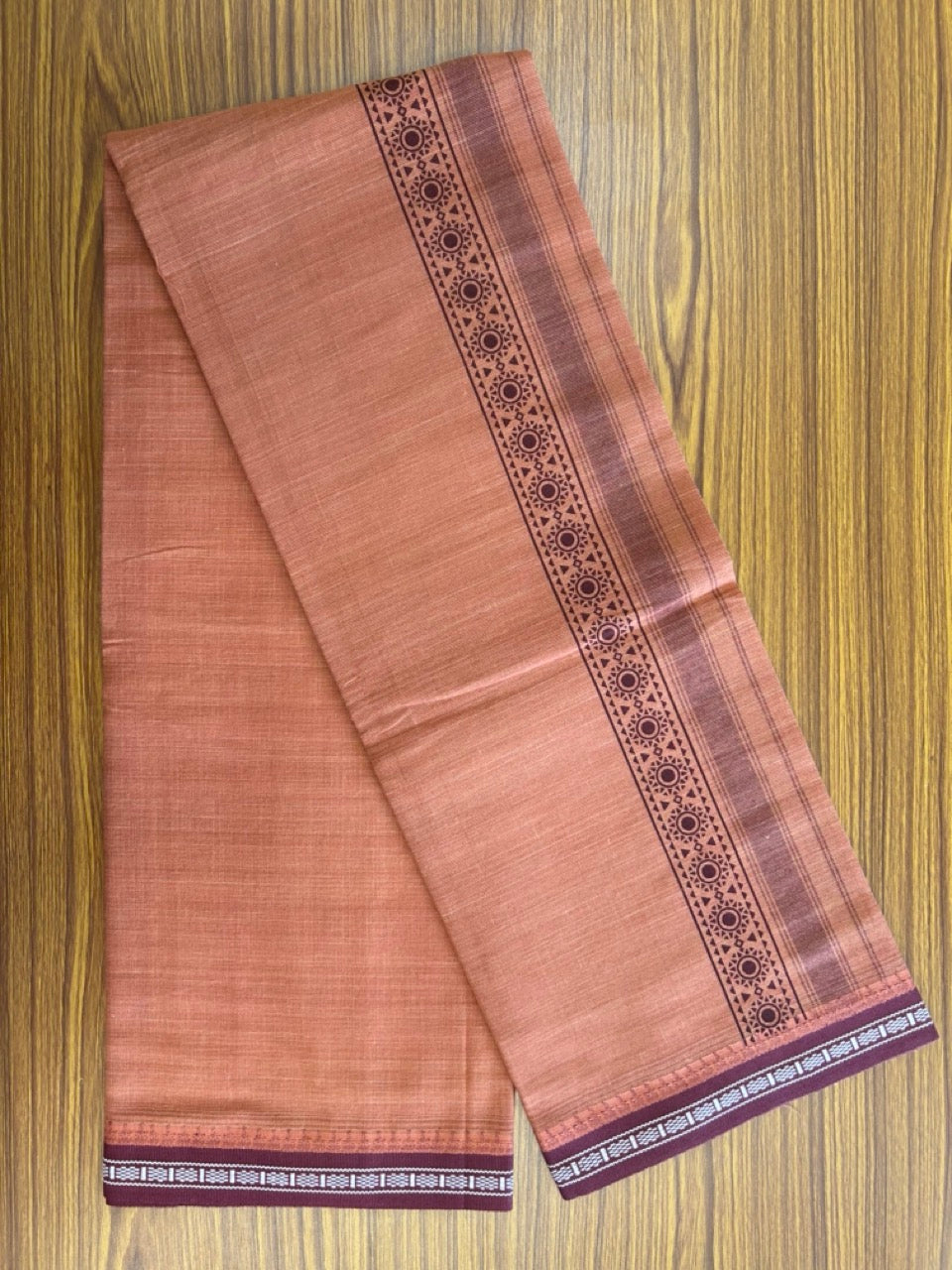 12% Discount!!! Kaitharikada Pure Cotton - Single Kaily / Lungi - 3.25 inch Maroon printed kuppadam kara with Kavi colour body - 13KK8013AS