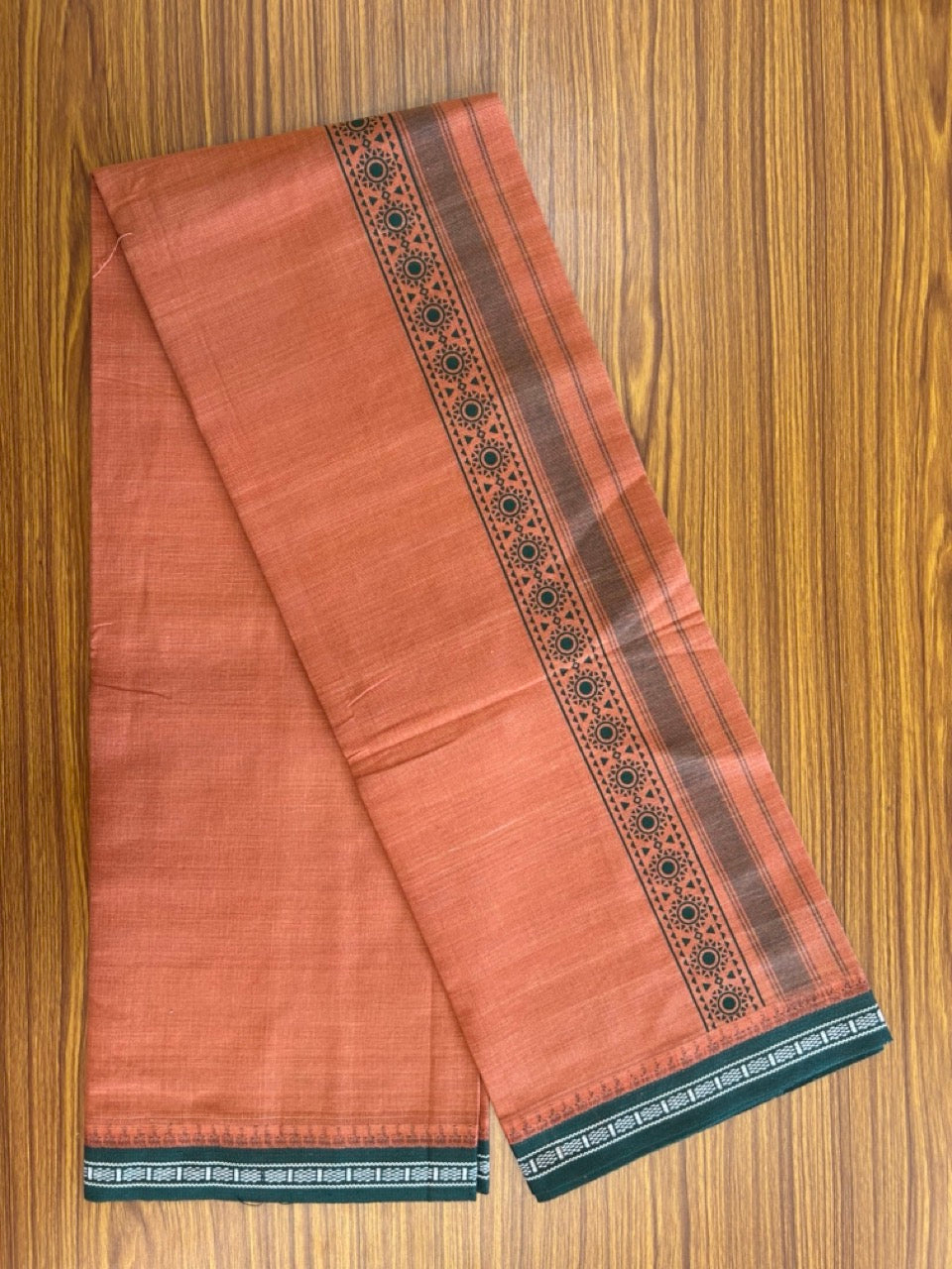 12% Discount!!! Kaitharikada Pure Cotton - Single Kaily / Lungi - 3.25 inch Green printed kuppadam kara with Kavi colour body - 11KK8013AS