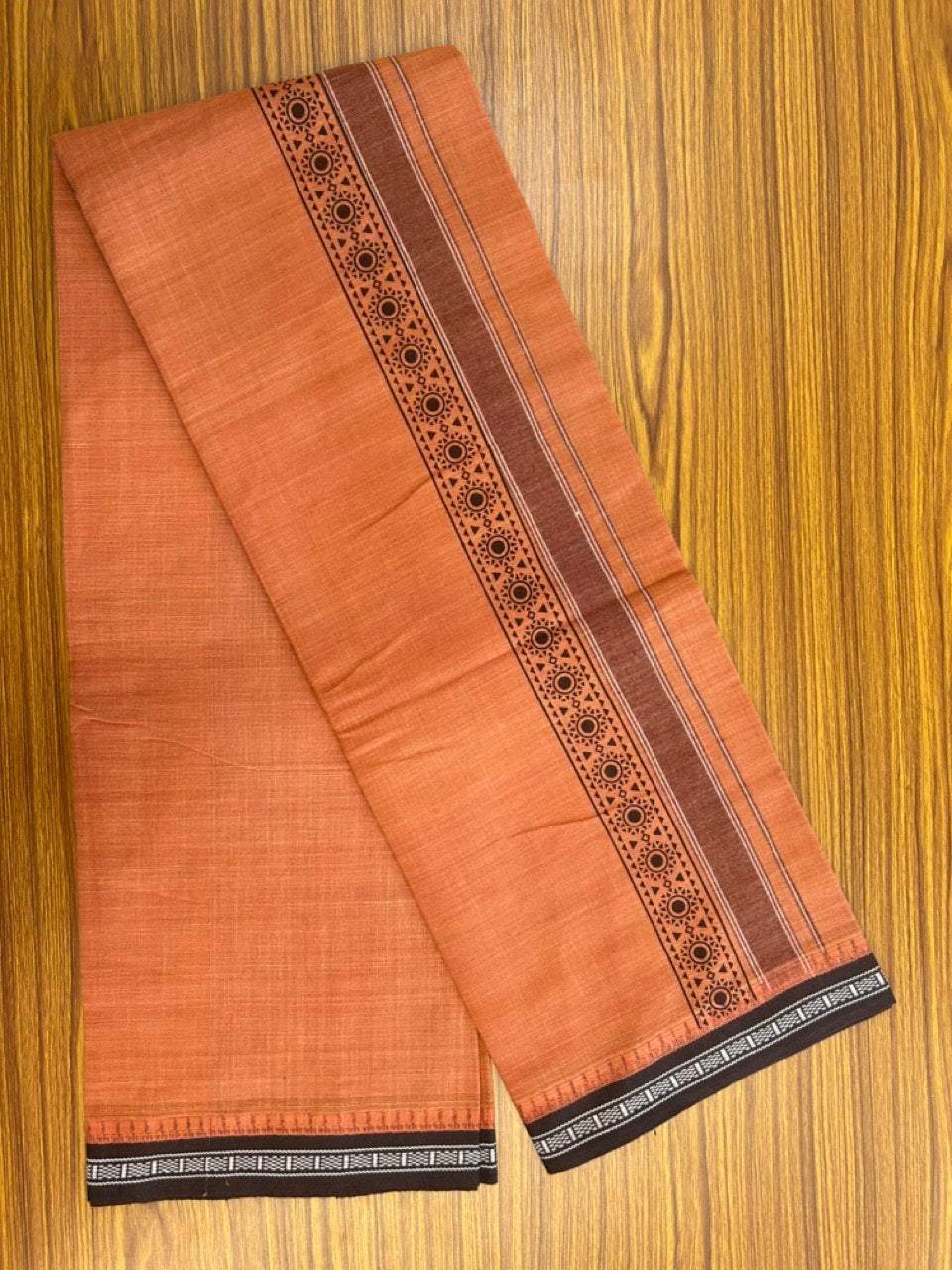 12% Discount!!! Kaitharikada Pure Cotton - Single Kaily / Lungi - 3 inch Dark Brown printed kuppadam kara with Kavi colour body - 17KK8013AS