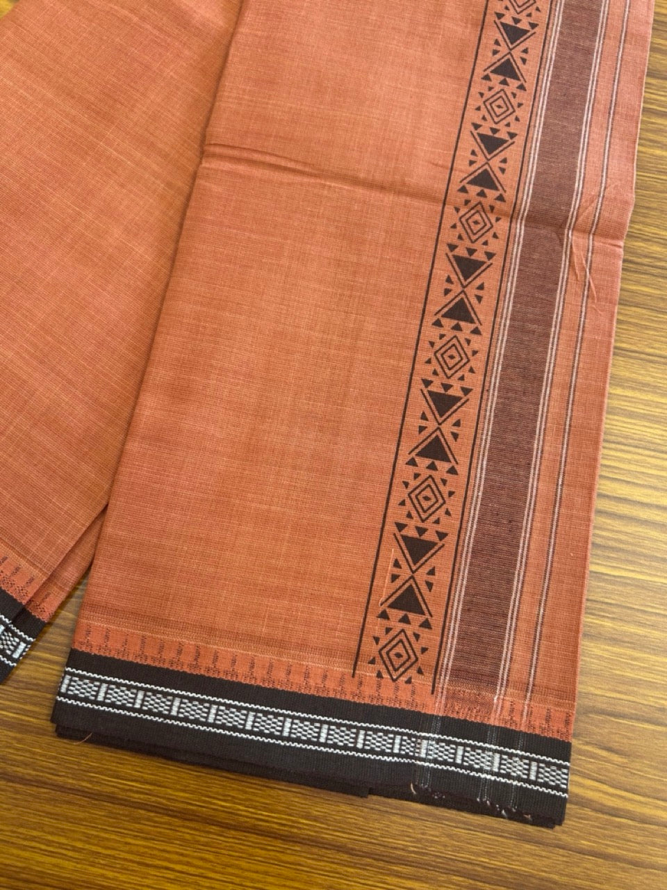 12% Discount!!! Kaitharikada Pure Cotton - Single Kaily / Lungi - 3 inch Dark Brown printed kuppadam kara with Kavi colour body - 18KK8013AS