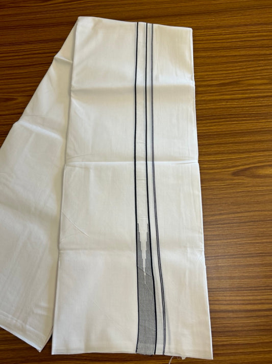 4% Discount ! KaithariKada Balaramapuram 100% Cotton Single Pure WHITE - Mundu/Dhoti-100x100 1 INCH  Puliyilakkara Black Heavy Chutty Black Striped Kara - 17KK5043ASH