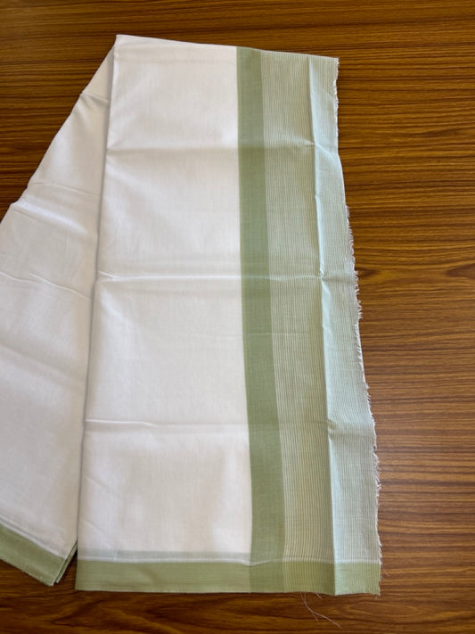 30% DISCOUNT!! KaithariKada Balaramapuram 100% Cotton PURE WHITE Double Mundu/Dhoti-100x100 - 5 inch Light Green & white striped kara - 29KK5043ASH