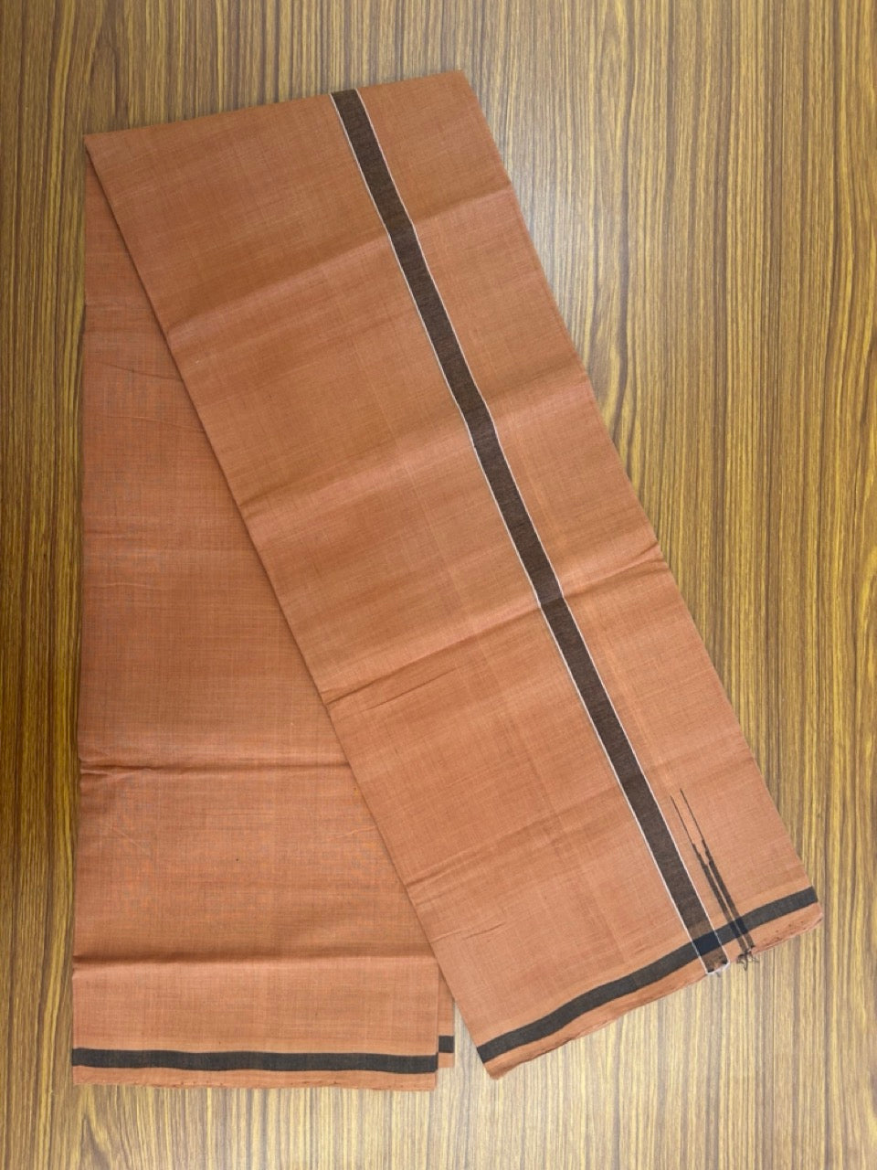 10% Discount !! KaithariKada 100% Pure Cotton - HANDLOOM Single Mundu/Dhoti  KAVI Brown COLOUR BODY & 0.75 inch Puliyilakkara Black Chutty Kara- 2KK8015EL