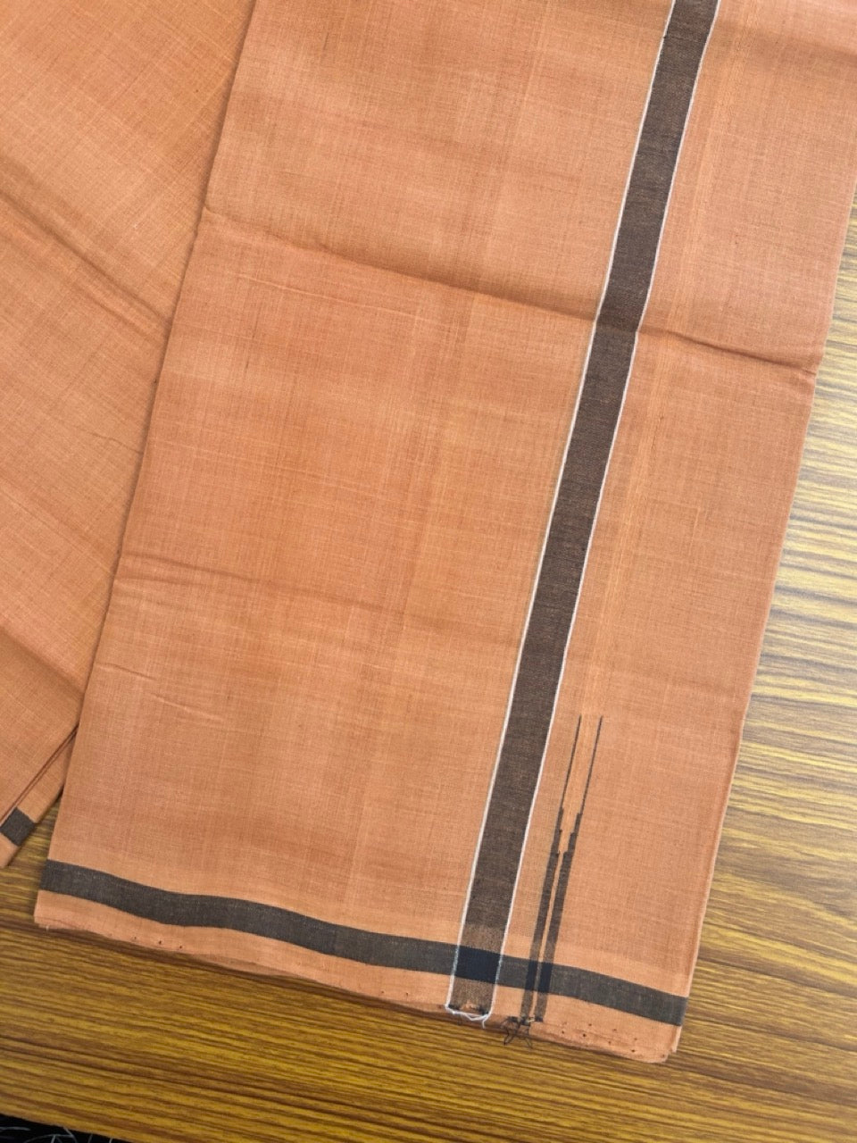 10% Discount !! KaithariKada 100% Pure Cotton - HANDLOOM Single Mundu/Dhoti  KAVI Brown COLOUR BODY & 0.75 inch Puliyilakkara Black Chutty Kara- 2KK8015EL