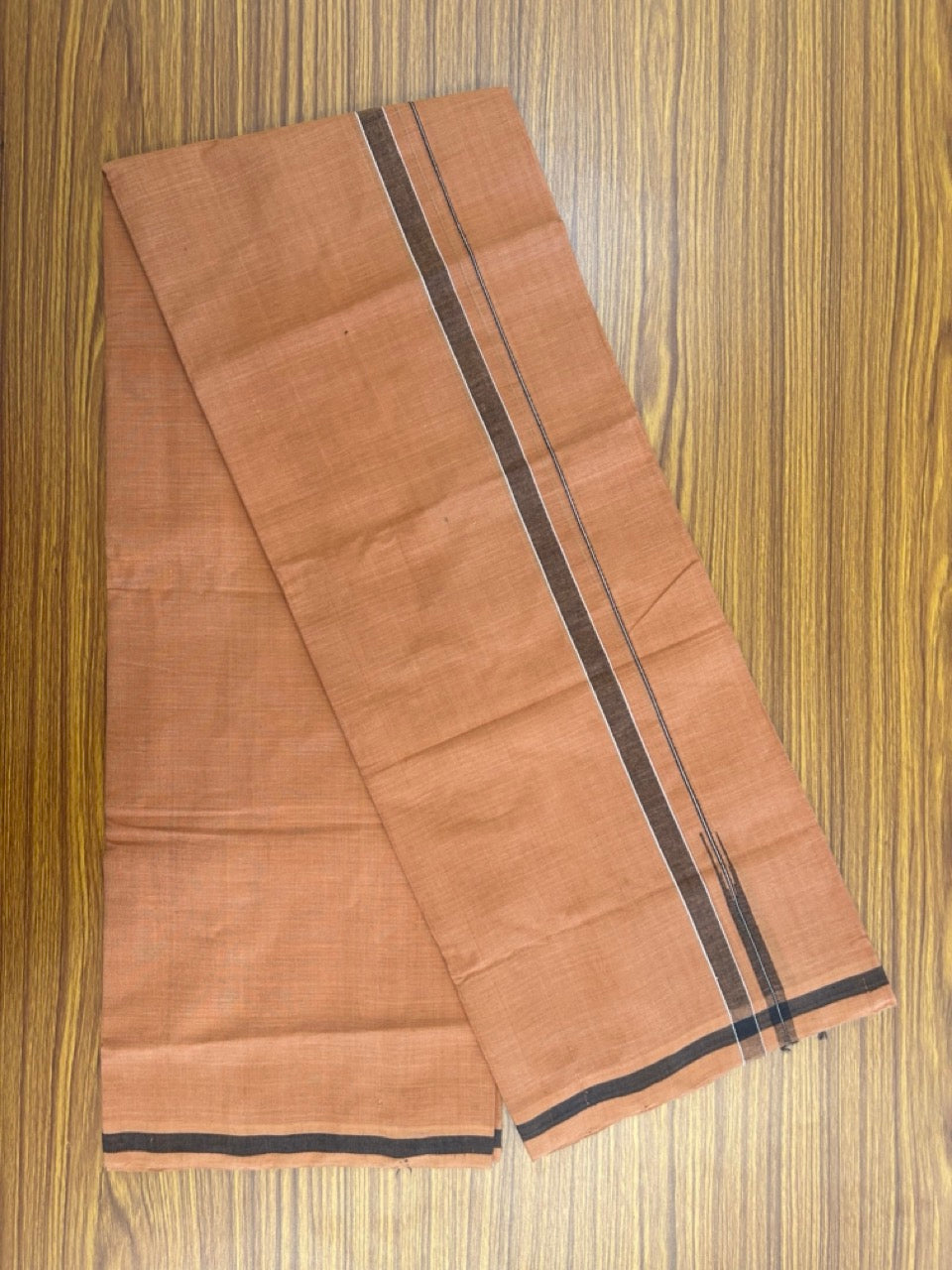 10% Discount !! KaithariKada 100% Pure Cotton - HANDLOOM Single Mundu/Dhoti  KAVI Brown COLOUR BODY & 1.5 cm Puliyilakkara Black Shaded Chutty Kara- 3KK8015EL