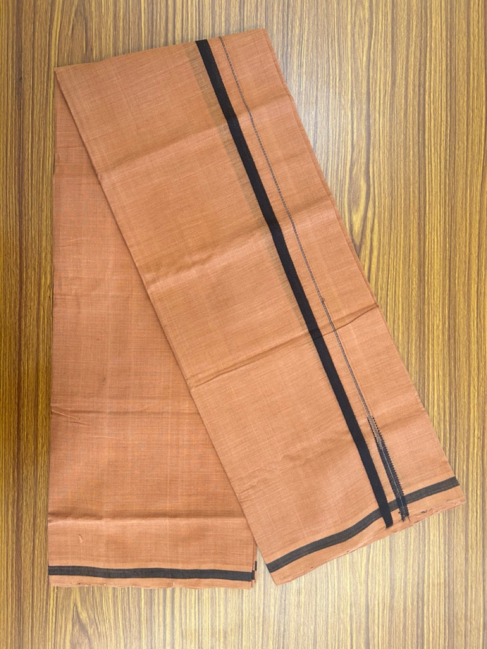 10% Discount !! KaithariKada 100% Pure Cotton - HANDLOOM Single Mundu/Dhoti  KAVI Brown COLOUR BODY & 0.5 inch Puliyilakkara Black Chutty Kara- 5KK8015EL