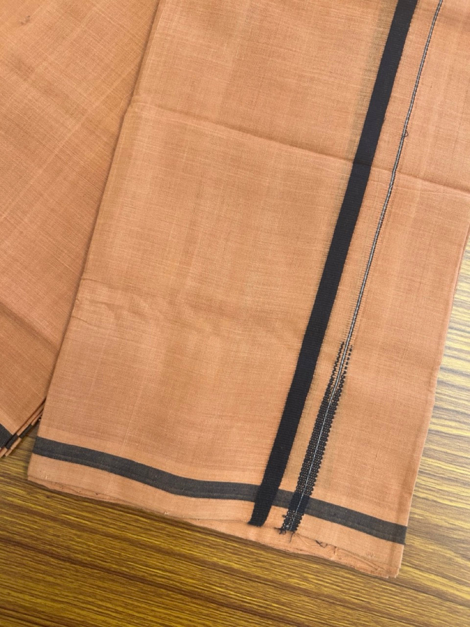 10% Discount !! KaithariKada 100% Pure Cotton - HANDLOOM Single Mundu/Dhoti  KAVI Brown COLOUR BODY & 0.5 inch Puliyilakkara Black Chutty Kara- 5KK8015EL