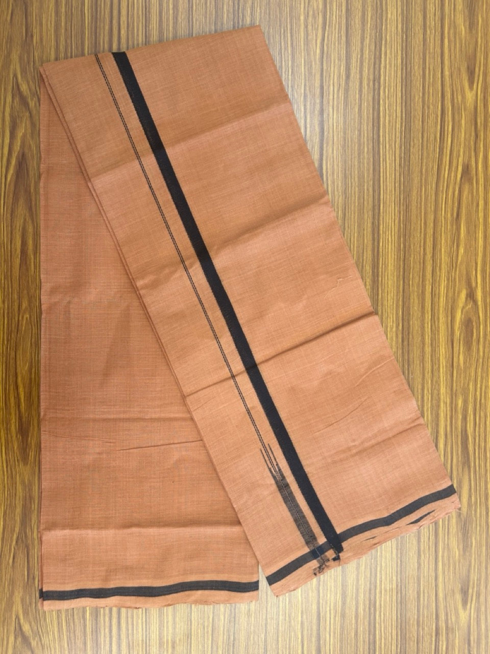 10% Discount !! KaithariKada 100% Pure Cotton - HANDLOOM Single Mundu/Dhoti  KAVI Brown COLOUR BODY & 0.5 inch Puliyilakkara Black Chutty Kara- 6KK8015EL