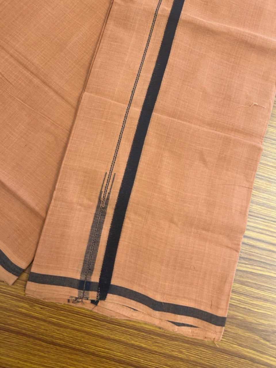 10% Discount !! KaithariKada 100% Pure Cotton - HANDLOOM Single Mundu/Dhoti  KAVI Brown COLOUR BODY & 0.5 inch Puliyilakkara Black Chutty Kara- 6KK8015EL