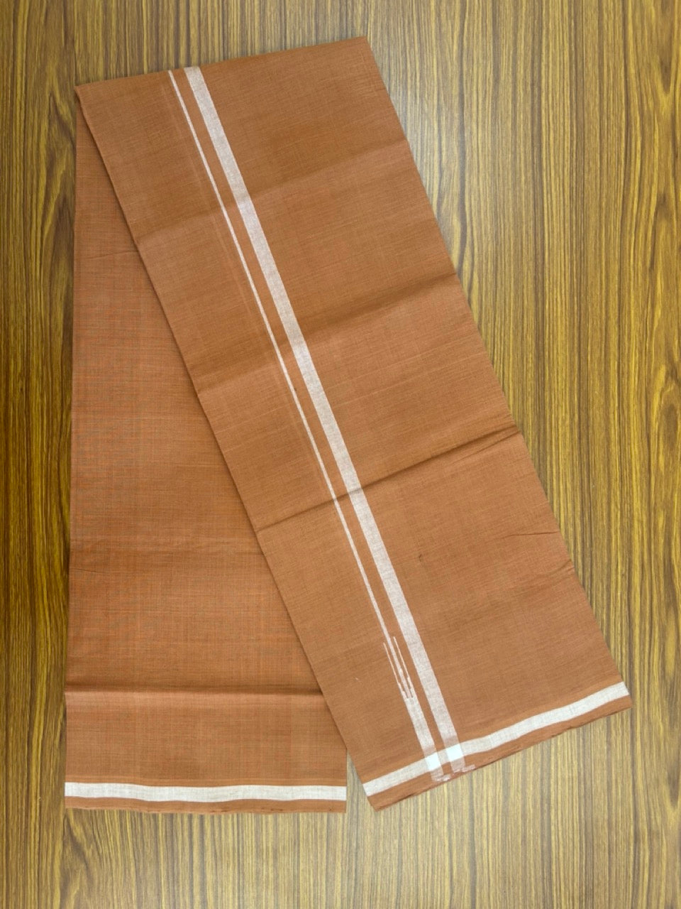 10% Discount !! KaithariKada 100% Pure Cotton - HANDLOOM Single Mundu/Dhoti  KAVI Brown COLOUR BODY & 1 cm Puliyilakkara White Shaded Chutty Kara- 8KK8015EL