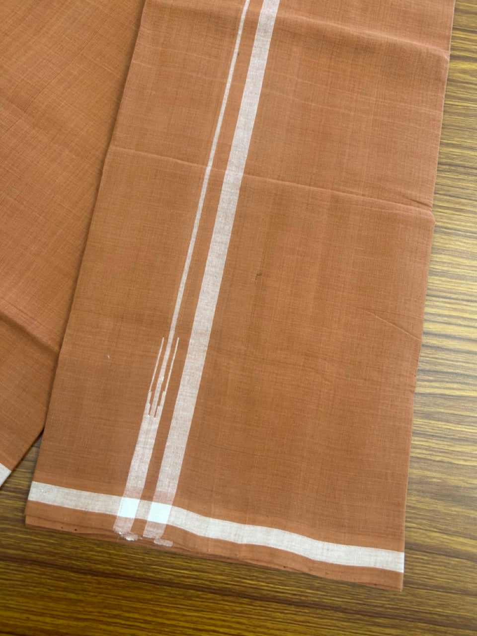 10% Discount !! KaithariKada 100% Pure Cotton - HANDLOOM Single Mundu/Dhoti  KAVI Brown COLOUR BODY & 1 cm Puliyilakkara White Shaded Chutty Kara- 8KK8015EL