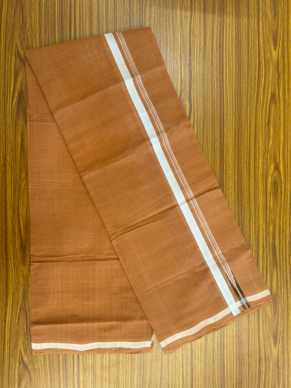 10% Discount !! KaithariKada 100% Pure Cotton - HANDLOOM Single Mundu/Dhoti  KAVI Brown COLOUR BODY & 1.5 cm Puliyilakkara White Black Chutty Kara- 9KK8015EL