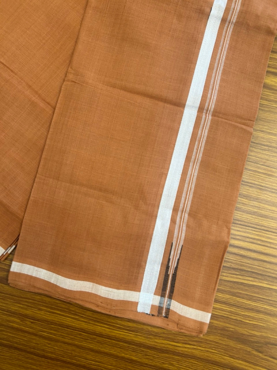 10% Discount !! KaithariKada 100% Pure Cotton - HANDLOOM Single Mundu/Dhoti  KAVI Brown COLOUR BODY & 1.5 cm Puliyilakkara White Black Chutty Kara- 9KK8015EL