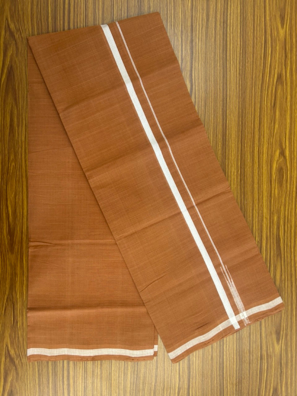 10% Discount !! KaithariKada 100% Pure Cotton - HANDLOOM Single Mundu/Dhoti  KAVI Brown COLOUR BODY & 1 cm Puliyilakkara White Chutty Kara- 10KK8015EL