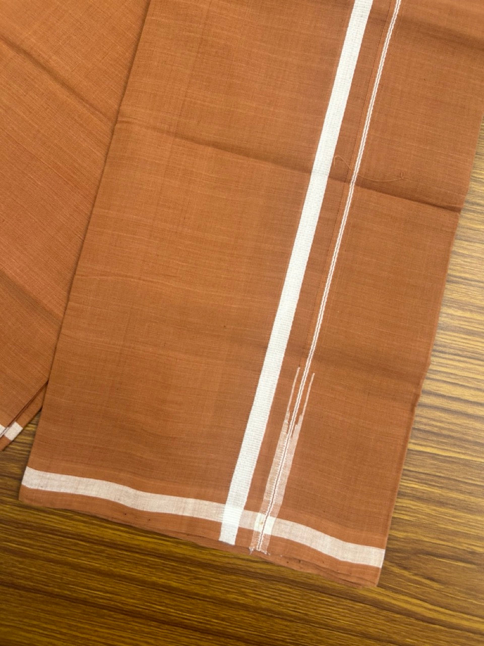 10% Discount !! KaithariKada 100% Pure Cotton - HANDLOOM Single Mundu/Dhoti  KAVI Brown COLOUR BODY & 1 cm Puliyilakkara White Chutty Kara- 10KK8015EL