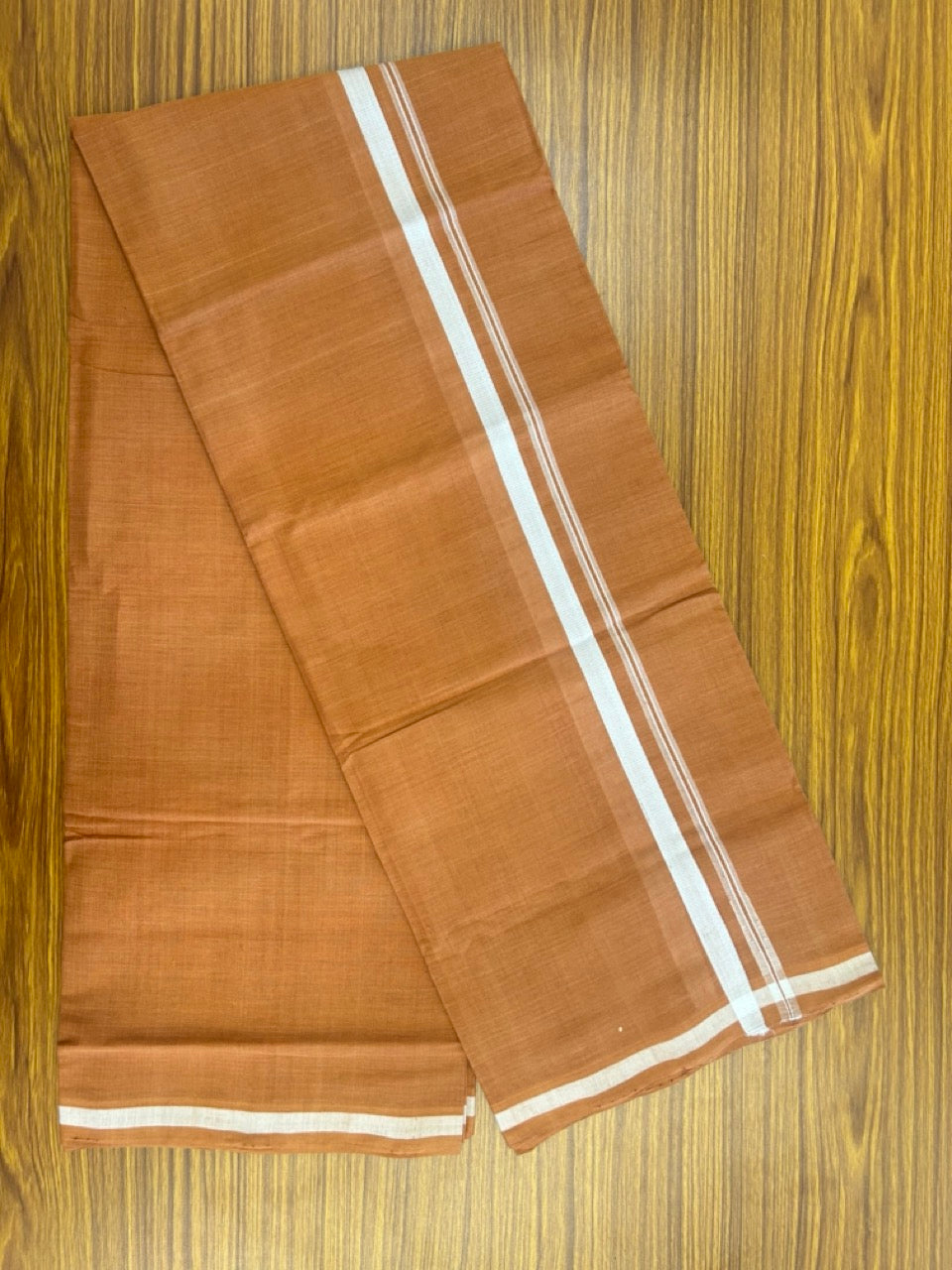 10% Discount !! KaithariKada 100% Pure Cotton - HANDLOOM Single Mundu/Dhoti  KAVI Brown COLOUR BODY & 1.5 cm Puliyilakkara White Chutty Kara- 11KK8015EL