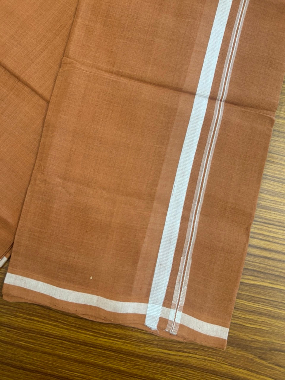 10% Discount !! KaithariKada 100% Pure Cotton - HANDLOOM Single Mundu/Dhoti  KAVI Brown COLOUR BODY & 1.5 cm Puliyilakkara White Chutty Kara- 11KK8015EL