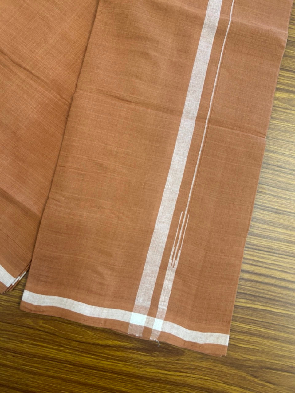 10% Discount !! KaithariKada 100% Pure Cotton - HANDLOOM Single Mundu/Dhoti  KAVI Brown COLOUR BODY & 0.75 inch Puliyilakkara White Shaded Chutty Kara- 12KK8015EL