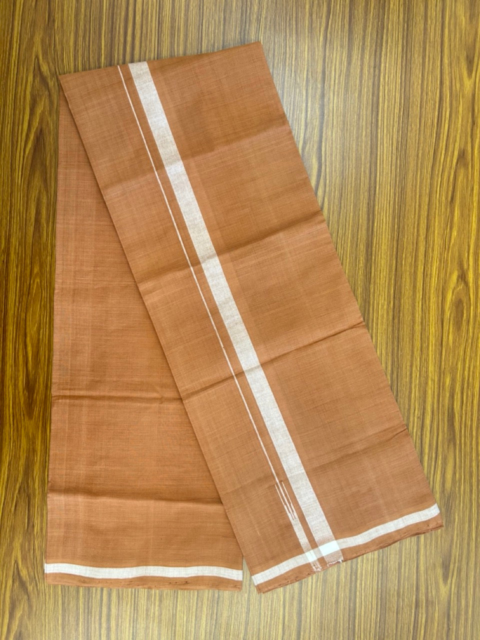 10% Discount !! KaithariKada 100% Pure Cotton - HANDLOOM Single Mundu/Dhoti  KAVI Brown COLOUR BODY & 0.75 inch Puliyilakkara White Shaded Chutty Kara- 14KK8015EL