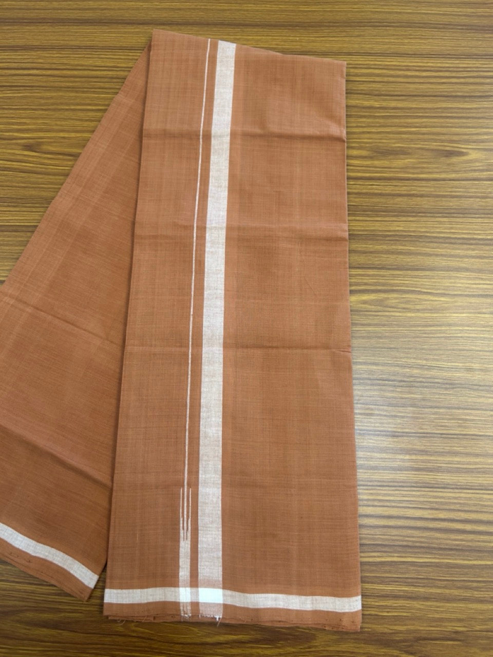 10% Discount !! KaithariKada 100% Pure Cotton - HANDLOOM Single Mundu/Dhoti  KAVI Brown COLOUR BODY & 0.75 inch Puliyilakkara White Shaded Chutty Kara- 14KK8015EL