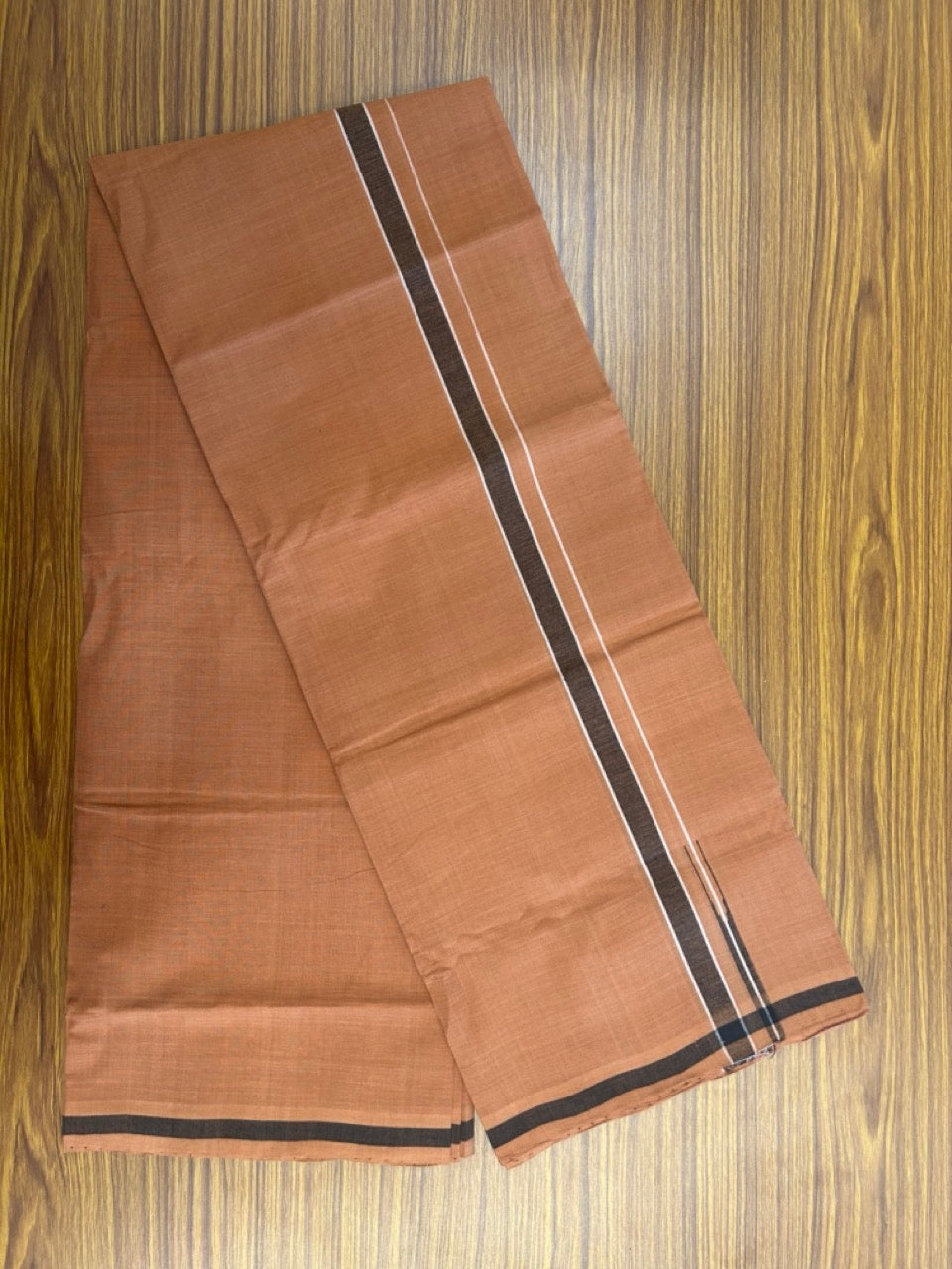 10% Discount !! KaithariKada 100% Pure Cotton - HANDLOOM Single Mundu/Dhoti  KAVI Brown COLOUR BODY & 0.75 inch Puliyilakkara Black Shaded Chutty Kara- 15KK8015EL