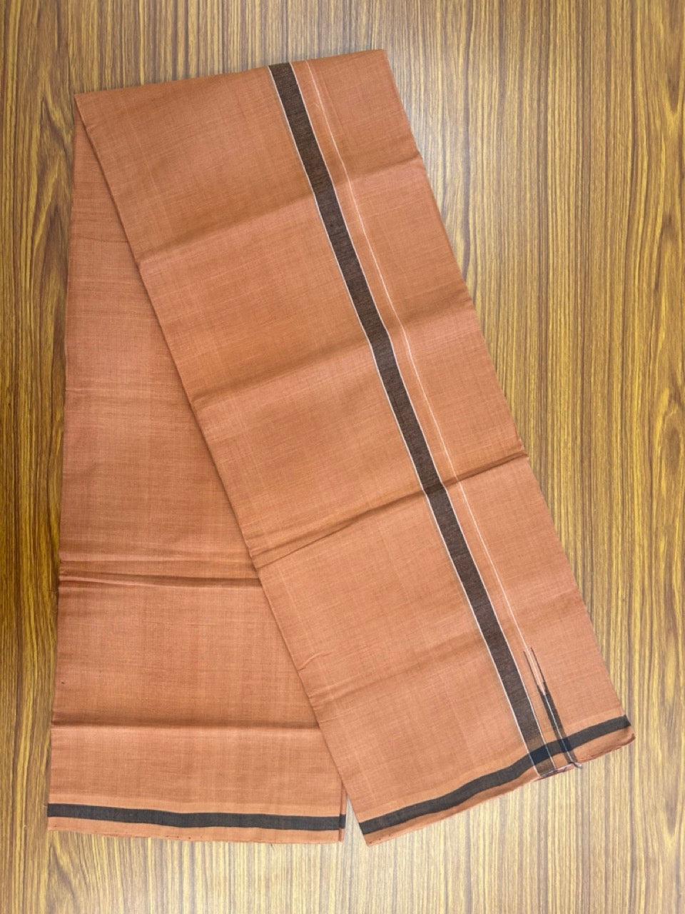 10% Discount !! KaithariKada 100% Pure Cotton - HANDLOOM Single Mundu/Dhoti  KAVI Brown COLOUR BODY & 0.75 inch Puliyilakkara Black Shaded Chutty Kara- 17KK8015EL