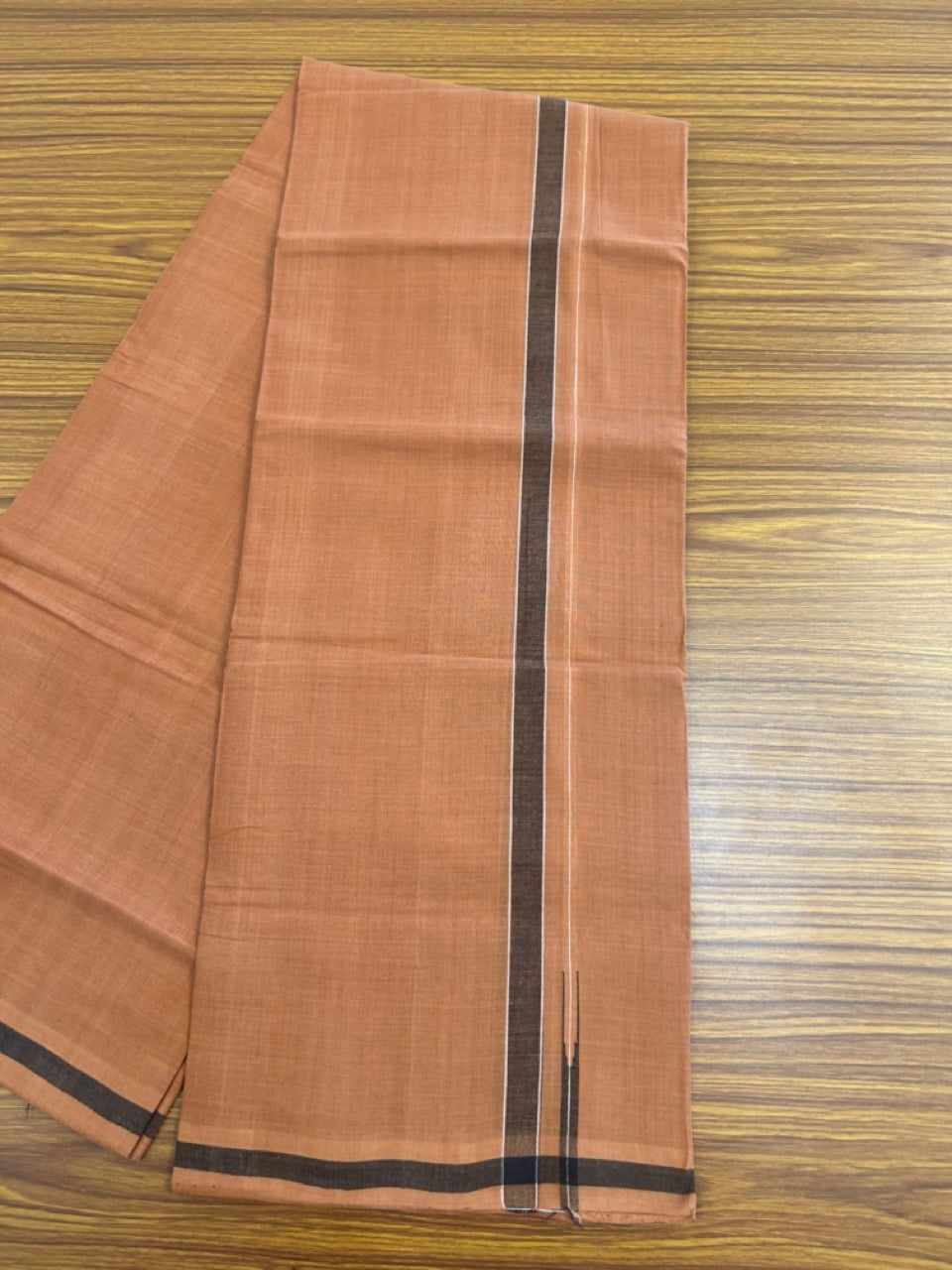 10% Discount !! KaithariKada 100% Pure Cotton - HANDLOOM Single Mundu/Dhoti  KAVI Brown COLOUR BODY & 0.75 inch Puliyilakkara Black Shaded Chutty Kara- 17KK8015EL