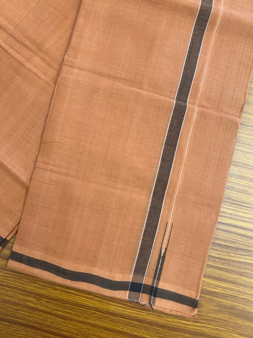 10% Discount !! KaithariKada 100% Pure Cotton - HANDLOOM Single Mundu/Dhoti  KAVI Brown COLOUR BODY & 0.75 inch Puliyilakkara Black Shaded Chutty Kara- 17KK8015EL