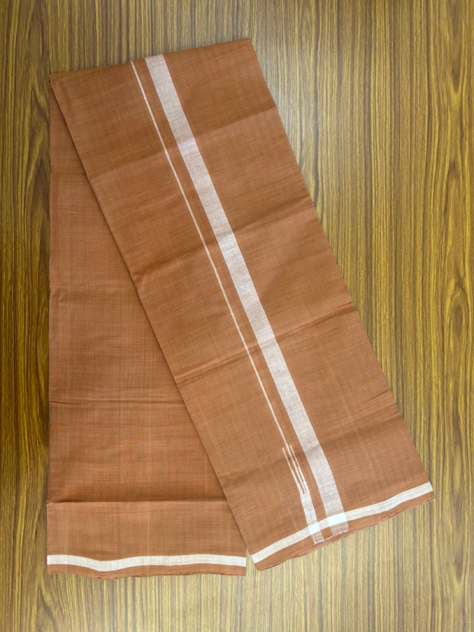 10% Discount !! KaithariKada 100% Pure Cotton - HANDLOOM Single Mundu/Dhoti  KAVI Brown COLOUR BODY & 0.75 inch Puliyilakkara White Shaded Chutty Kara- 18KK8015EL