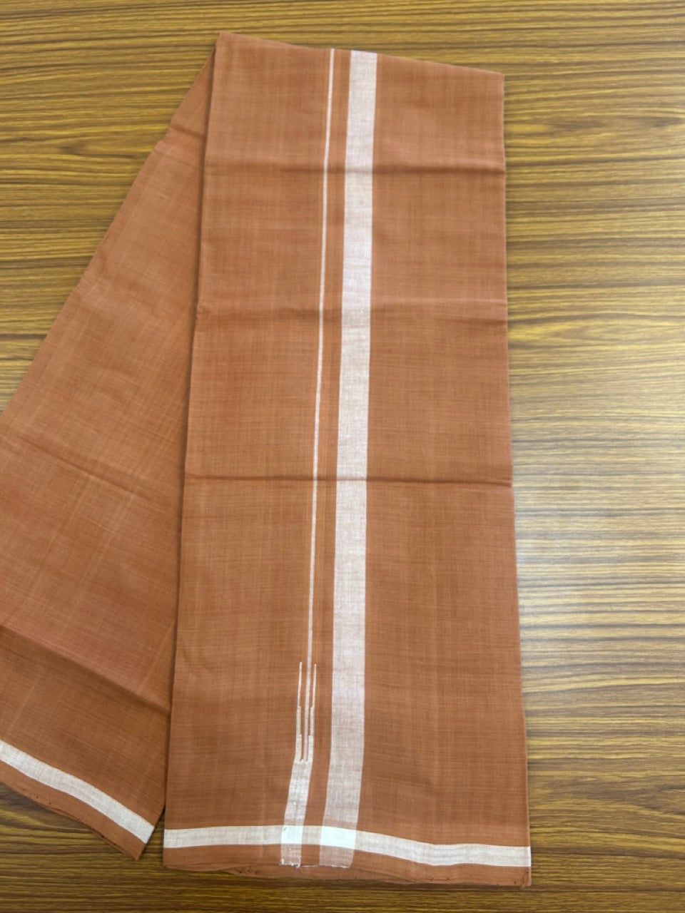 10% Discount !! KaithariKada 100% Pure Cotton - HANDLOOM Single Mundu/Dhoti  KAVI Brown COLOUR BODY & 0.75 inch Puliyilakkara White Shaded Chutty Kara- 18KK8015EL