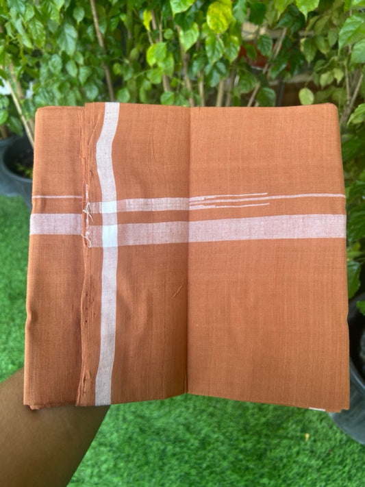 10% Discount !! KaithariKada 100% Pure Cotton - HANDLOOM Single Mundu/Dhoti  KAVI Brown COLOUR BODY & 0.75 inch Puliyilakkara White Shaded Chutty Kara- 4KK8015EL