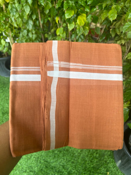 10% Discount !! KaithariKada 100% Pure Cotton - HANDLOOM Single Mundu/Dhoti  KAVI Brown COLOUR BODY & 1.5 cm Puliyilakkara White Chutty Kara- 11KK8015EL