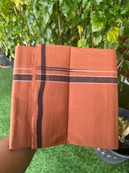 10% Discount !! KaithariKada 100% Pure Cotton - HANDLOOM Single Mundu/Dhoti  KAVI Brown COLOUR BODY & 0.75 inch Puliyilakkara Black Shaded Chutty Kara- 15KK8015EL