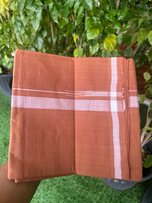 10% Discount !! KaithariKada 100% Pure Cotton - HANDLOOM Single Mundu/Dhoti  KAVI Brown COLOUR BODY & 0.75 inch Puliyilakkara White Shaded Chutty Kara- 18KK8015EL