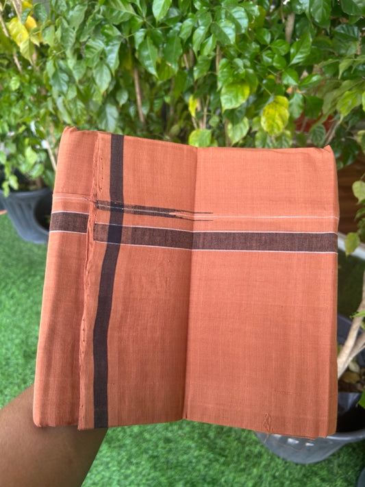 10% Discount !! KaithariKada 100% Pure Cotton - HANDLOOM Single Mundu/Dhoti  KAVI Brown COLOUR BODY & 0.75 inch Puliyilakkara Black Shaded Chutty Kara- 17KK8015EL