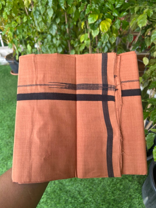 10% Discount !! KaithariKada 100% Pure Cotton - HANDLOOM Single Mundu/Dhoti  KAVI Brown COLOUR BODY & 0.5 inch Puliyilakkara Black Chutty Kara- 6KK8015EL